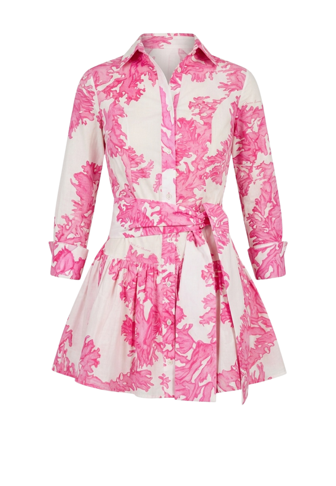 Pink and white coral dress on a white background