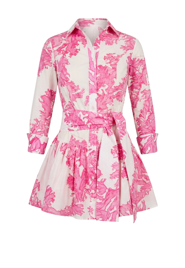 Pink and white coral dress on a white background