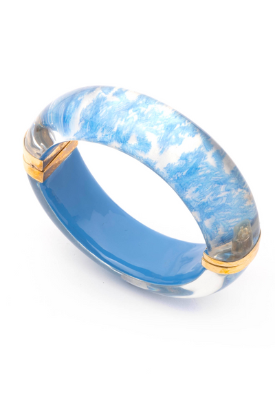 blue coral lucite bangle with 14k gold plated hardware