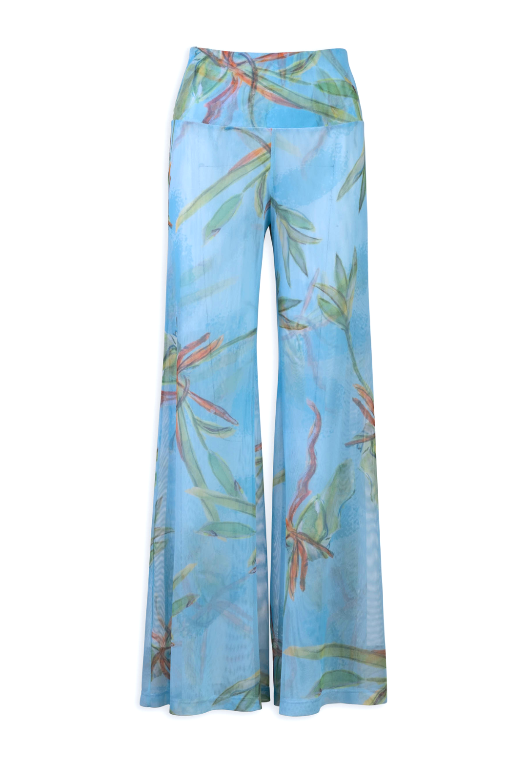 mesh blue green bamboo printed stretch pants by Ala von Auersperg for resort 2024