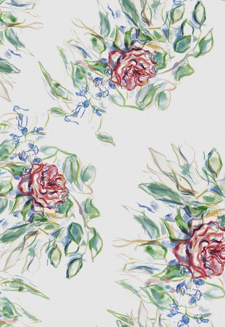 rose painting turned into print by Ala von Auersperg for women's summer clothing