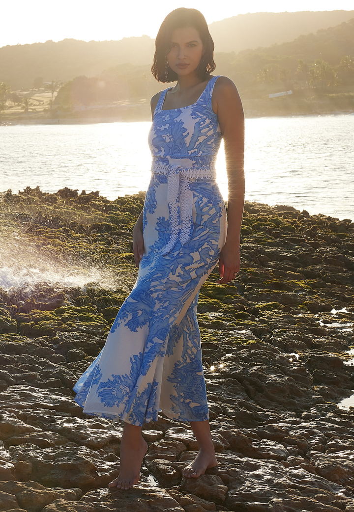 Crawford Cotton Skirt in Blue Coral