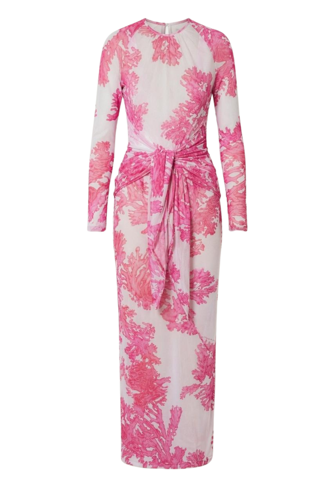 Pink and white mesh coral dress on a white background