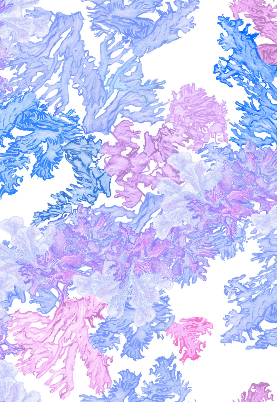 purple blue and pink coral collage print by Ala von Auersperg for resort nautical women's clothing