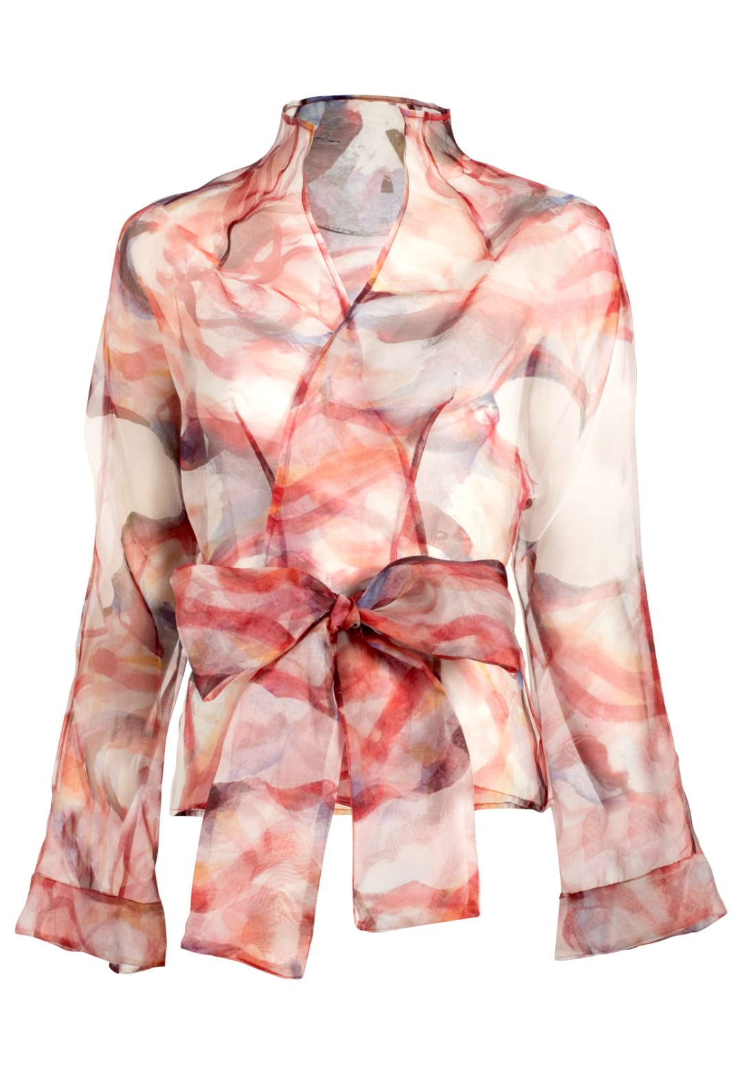 red rose printed organza kimono blouse with belt by Ala von Auersperg