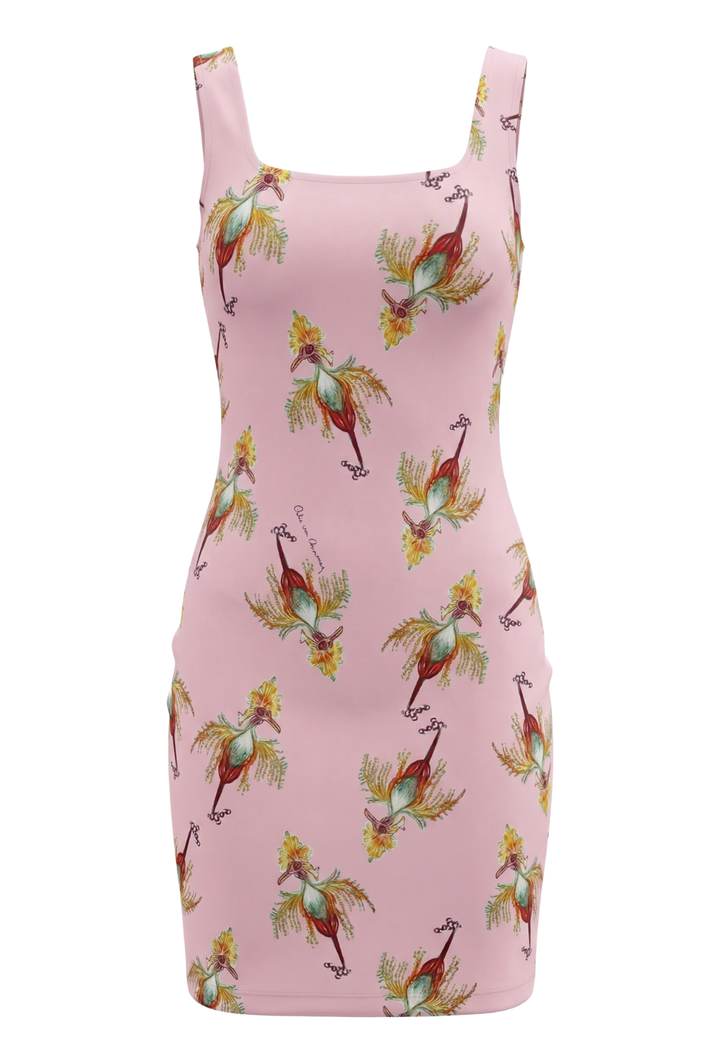 pink printed mini dress