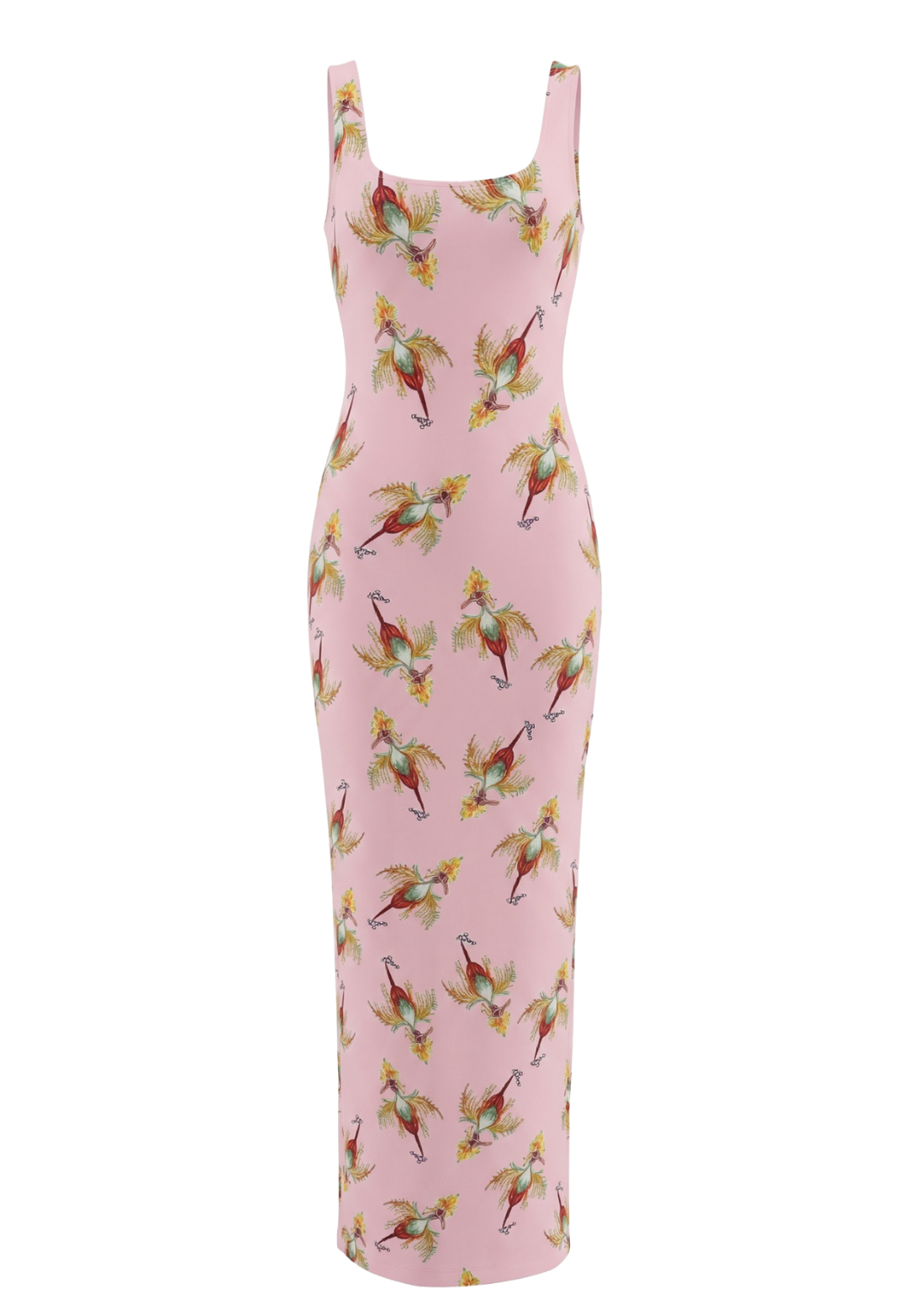 long pink printed dress