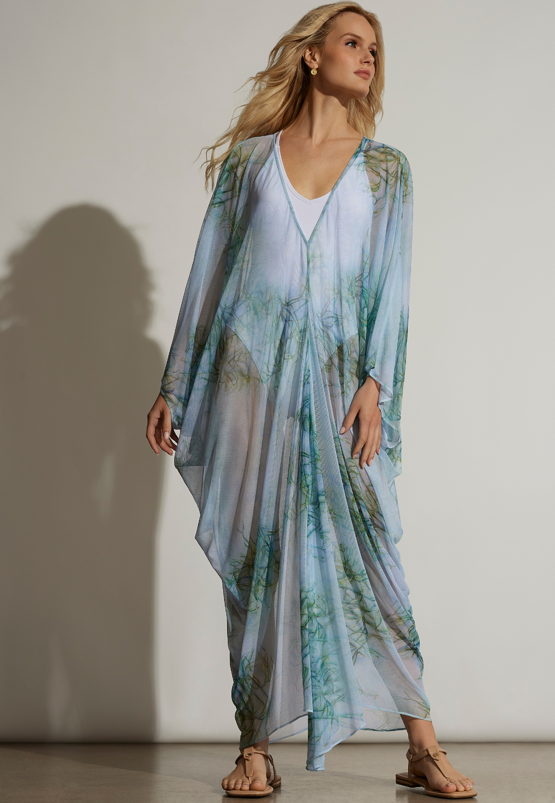 mesh kaftan dress Ivory Cotton Viscose Maxi Dress Kaftan with Lace Mesh Open Back #35087
