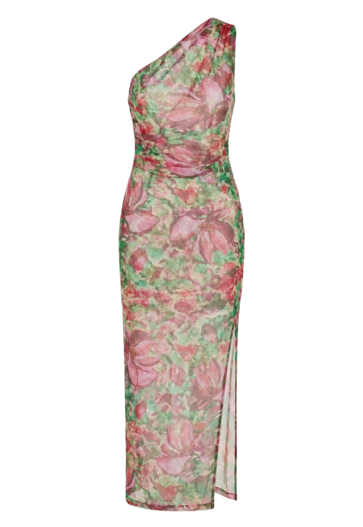 Mesh one shoulder dress in a floral print