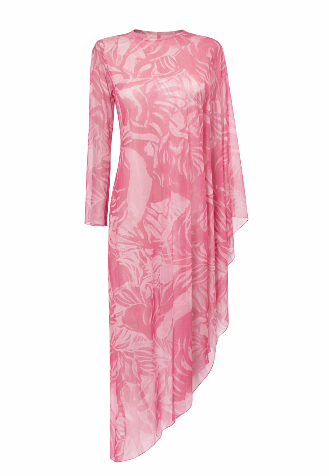 Pink floral mesh poncho on a white background