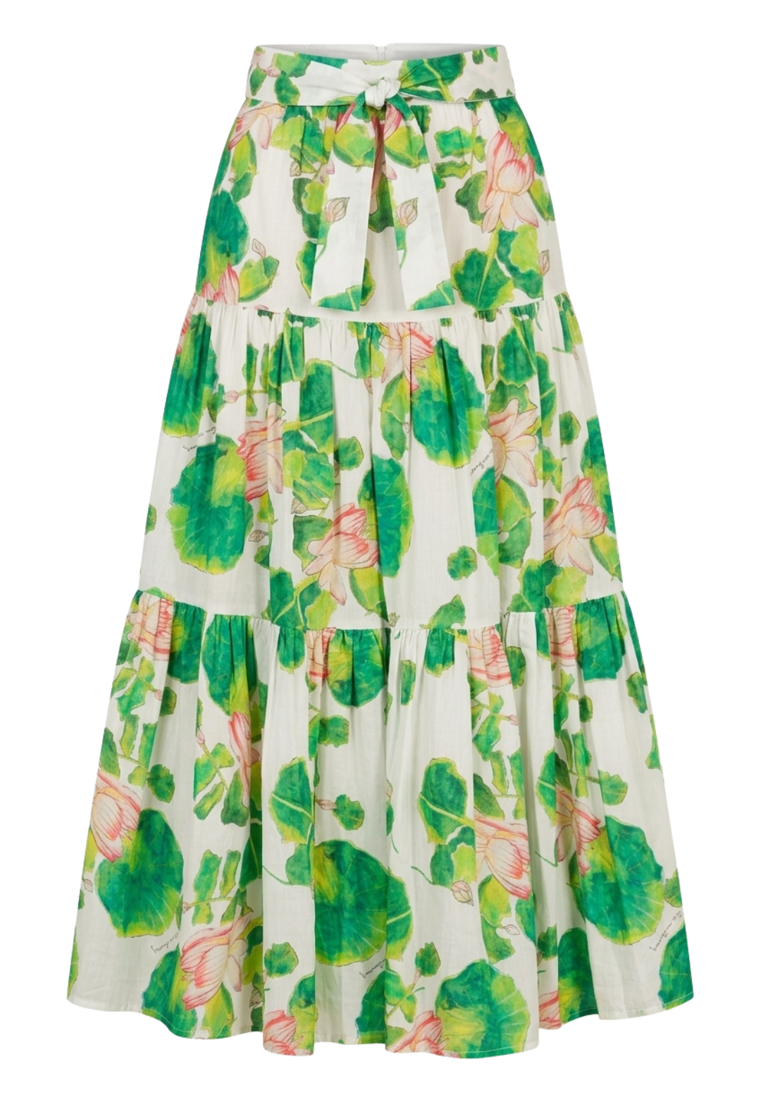 Cotton peasant skirt in a lillypad and pink floral print