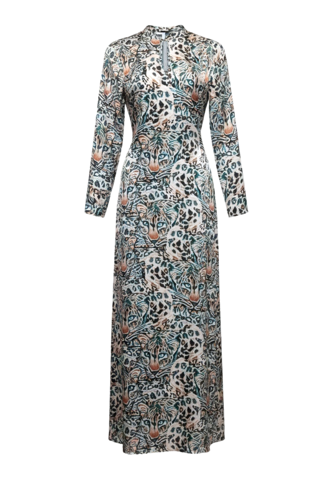 Kira Silk Keyhole Kaftan in Snow Leopard