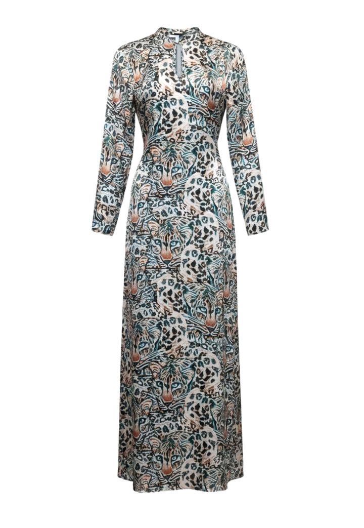 Kira Silk Keyhole Kaftan in Snow Leopard