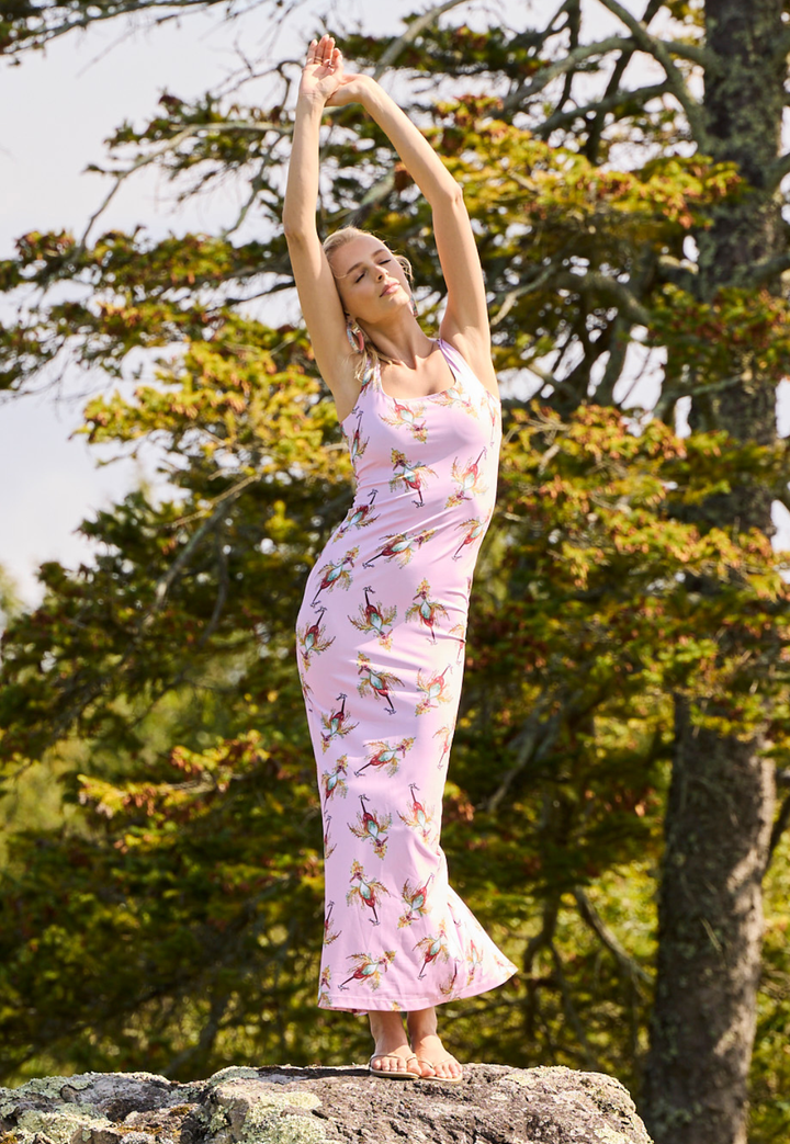 Caterina Long Stretch Dress in Cuckoo Birds