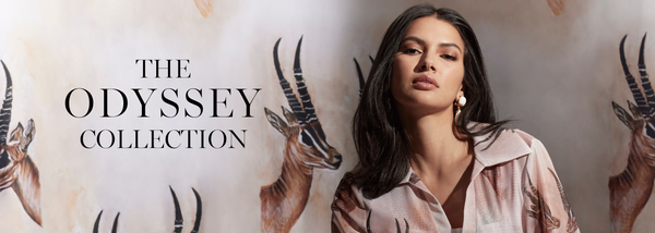 The Odyssey Collection | Woman wearing mesh antelope brown printed shirt by Ala von Auersperg for women's warm weather clothing