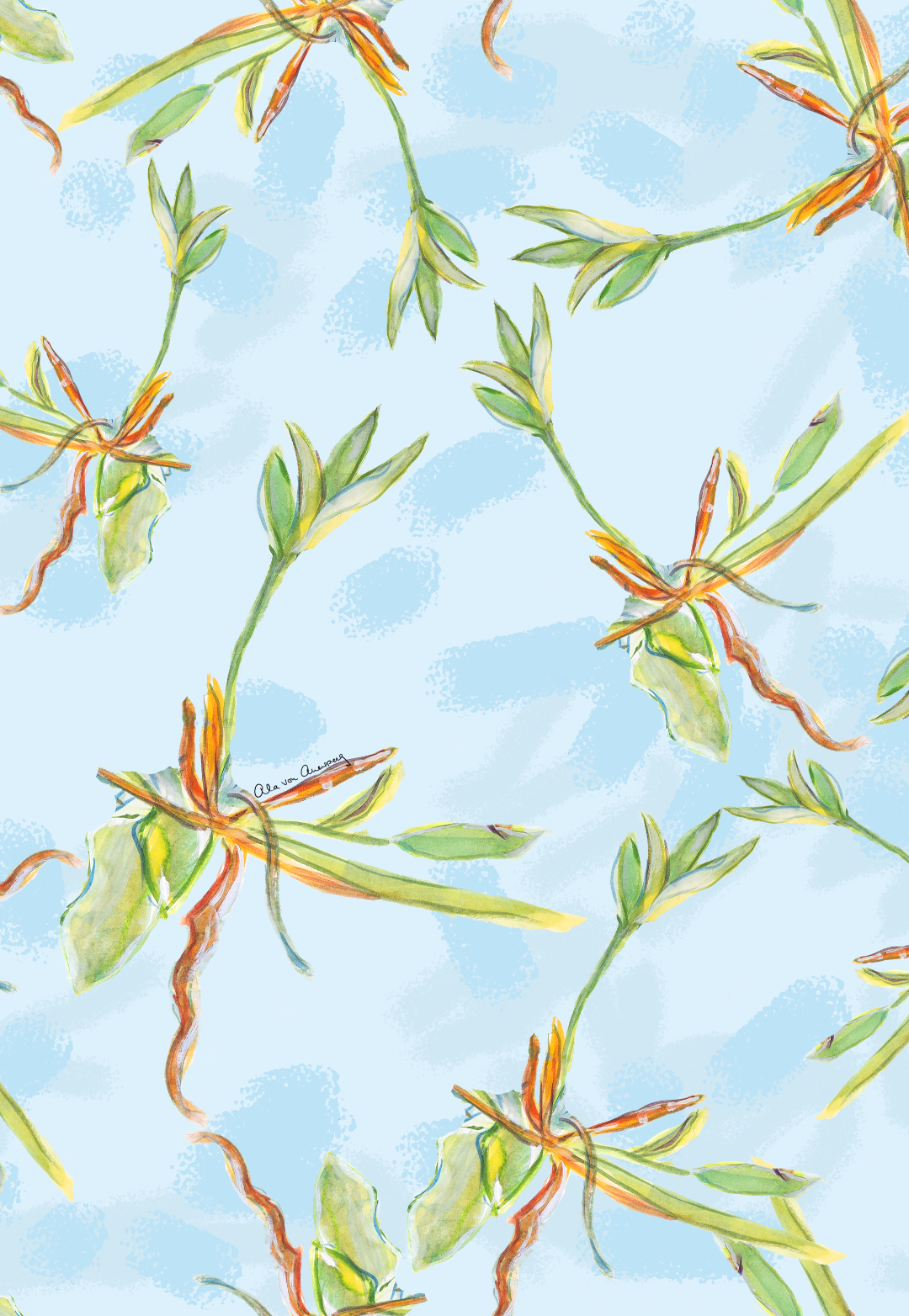 tropical bamboo pattern by Ala von Auersperg for women's tropical clothing