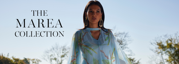 The Marea Collection | Woman wearing bamboo printed mesh top by Ala von Auersperg for women's tropical clothing