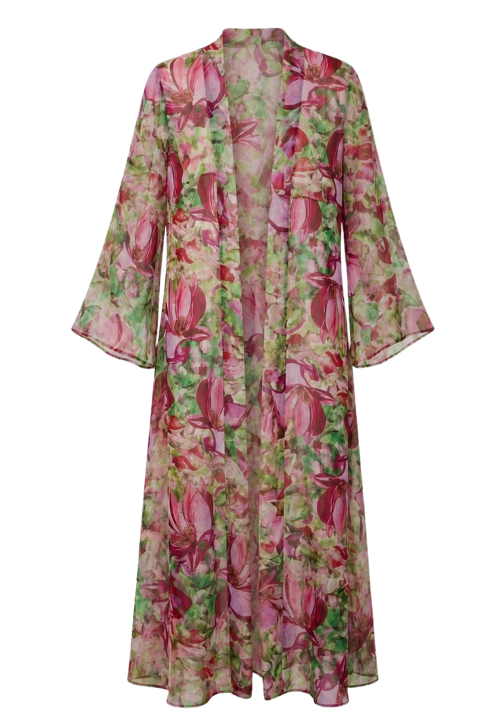 Floral patterned duster on a white background