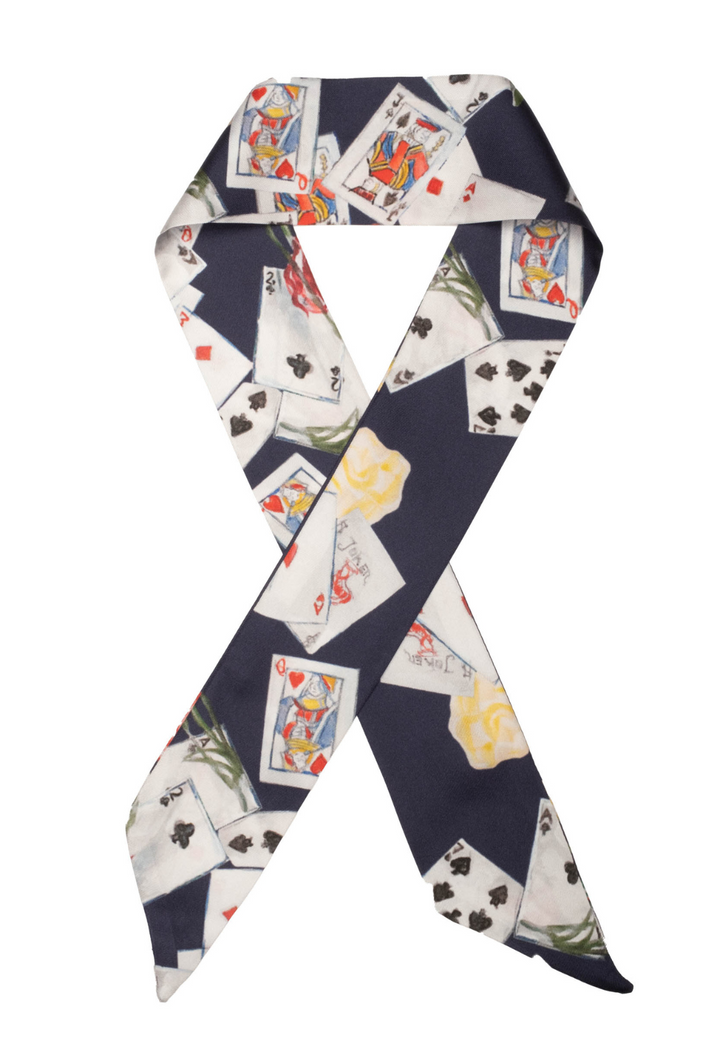 silk double georgette foulard scarf twilly in cards print