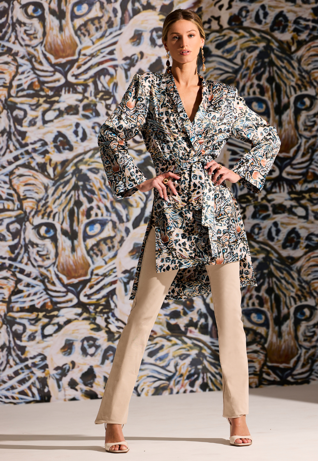 Margaux Silk Kimono in Snow Leopard