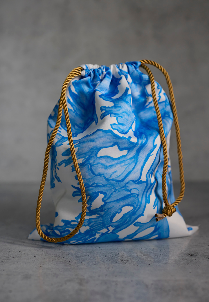 Satin Travel Pouch in Blue Coral