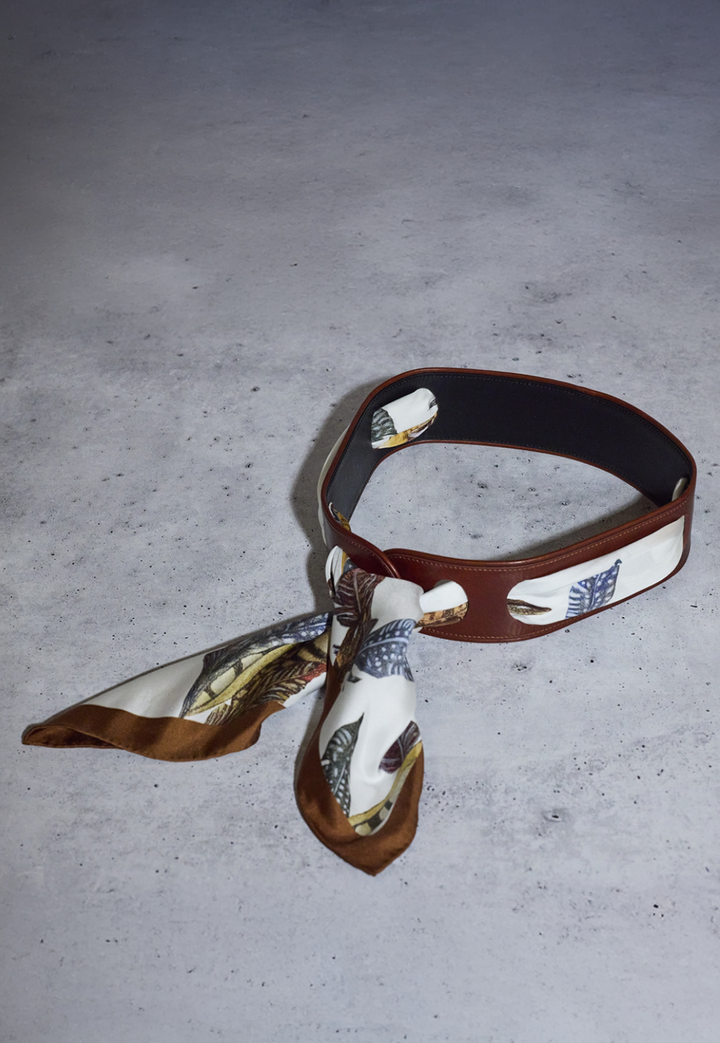 Handrolled Silk Scarf in White Fantasia