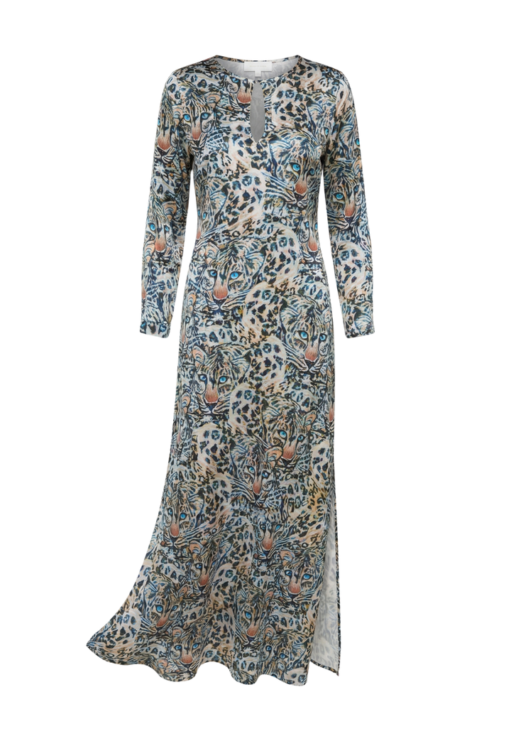 Kira Silk Keyhole Kaftan in Snow Leopard