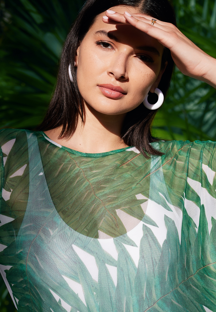 Rachel Sheer Mesh Poncho in Queen Palm