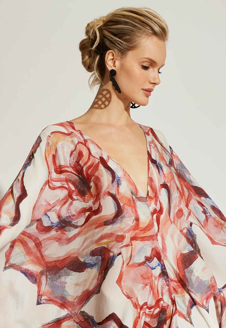 Maxine Silk Kaftan in Rose Rouge