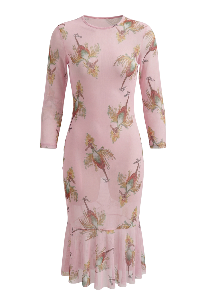 mesh pink printed dress
