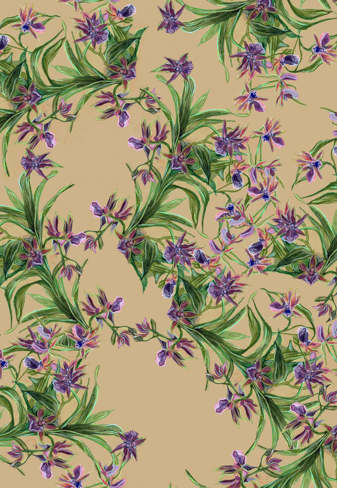 khaki floral print by Ala von Auersperg for women's warm weather clothing