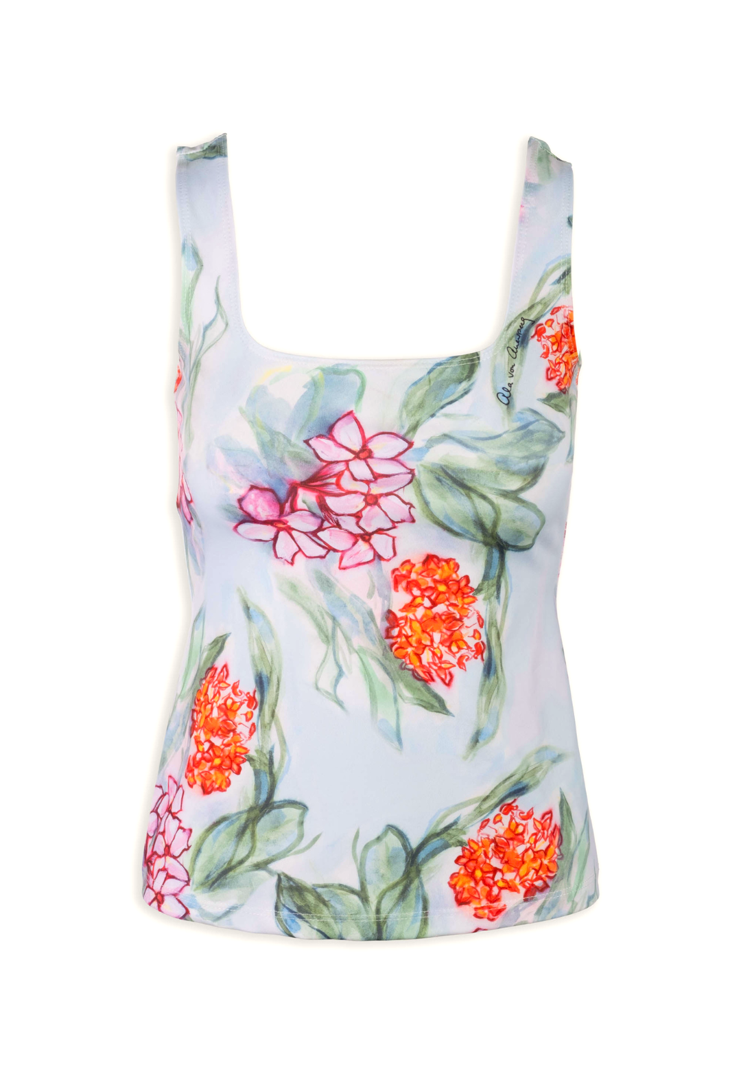 scoop neck tropical floral printed tank top by Ala von Auersperg