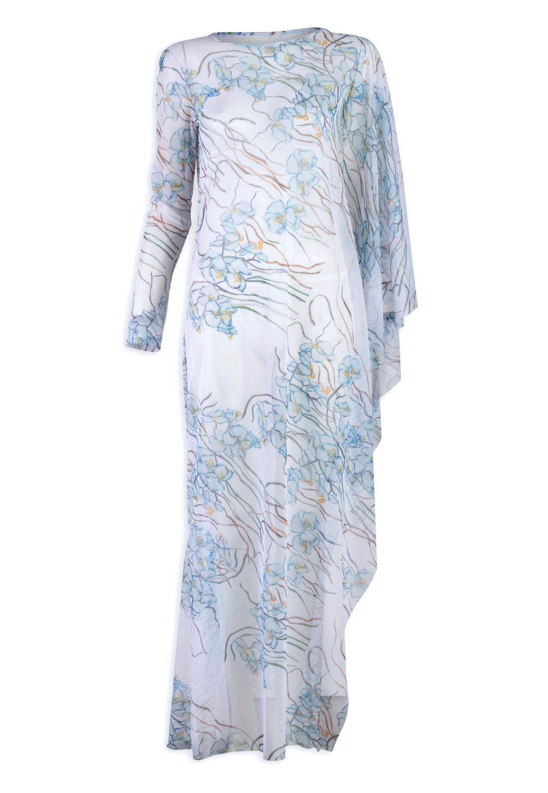 blue and white floral mesh bathing suit cover up by Ala von Auersperg for spring 2024