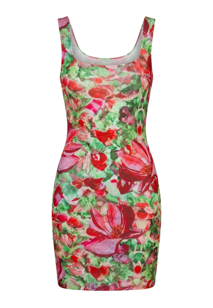 Stretch knit mini dress in a floral print