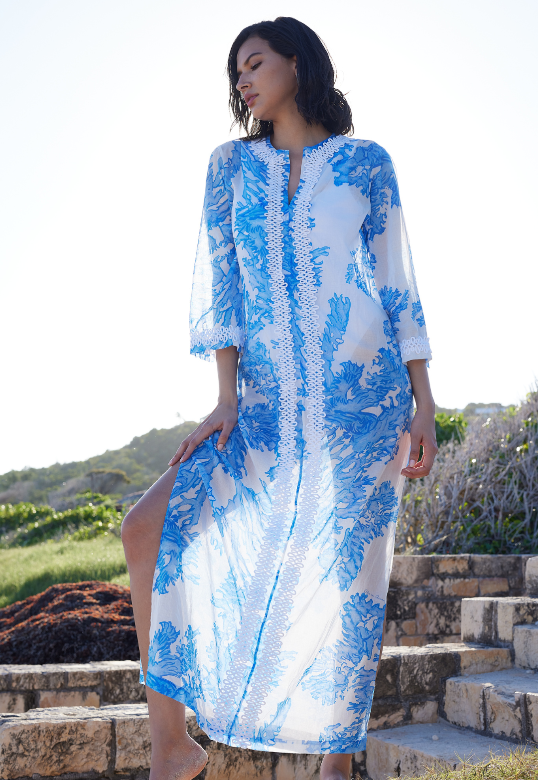 Titania Cotton Kaftan in Blue Coral