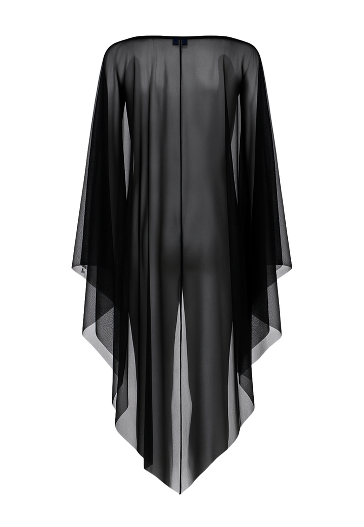 Black sheer mesh cover up by designer Ala von Auersperg for womens luxury travel clothing