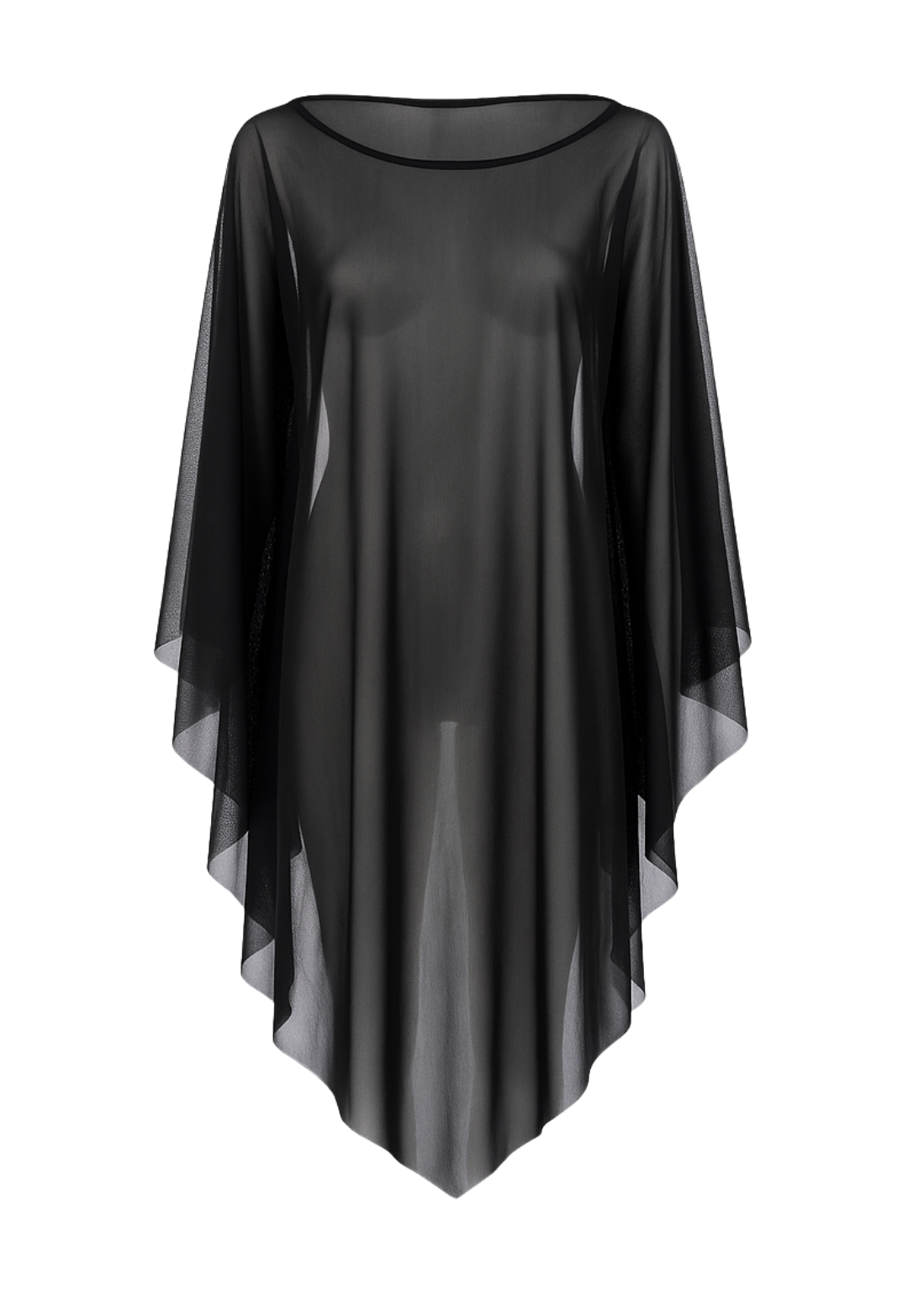 Black sheer mesh poncho cover up by designer Ala von Auersperg for womens luxury travel clothing