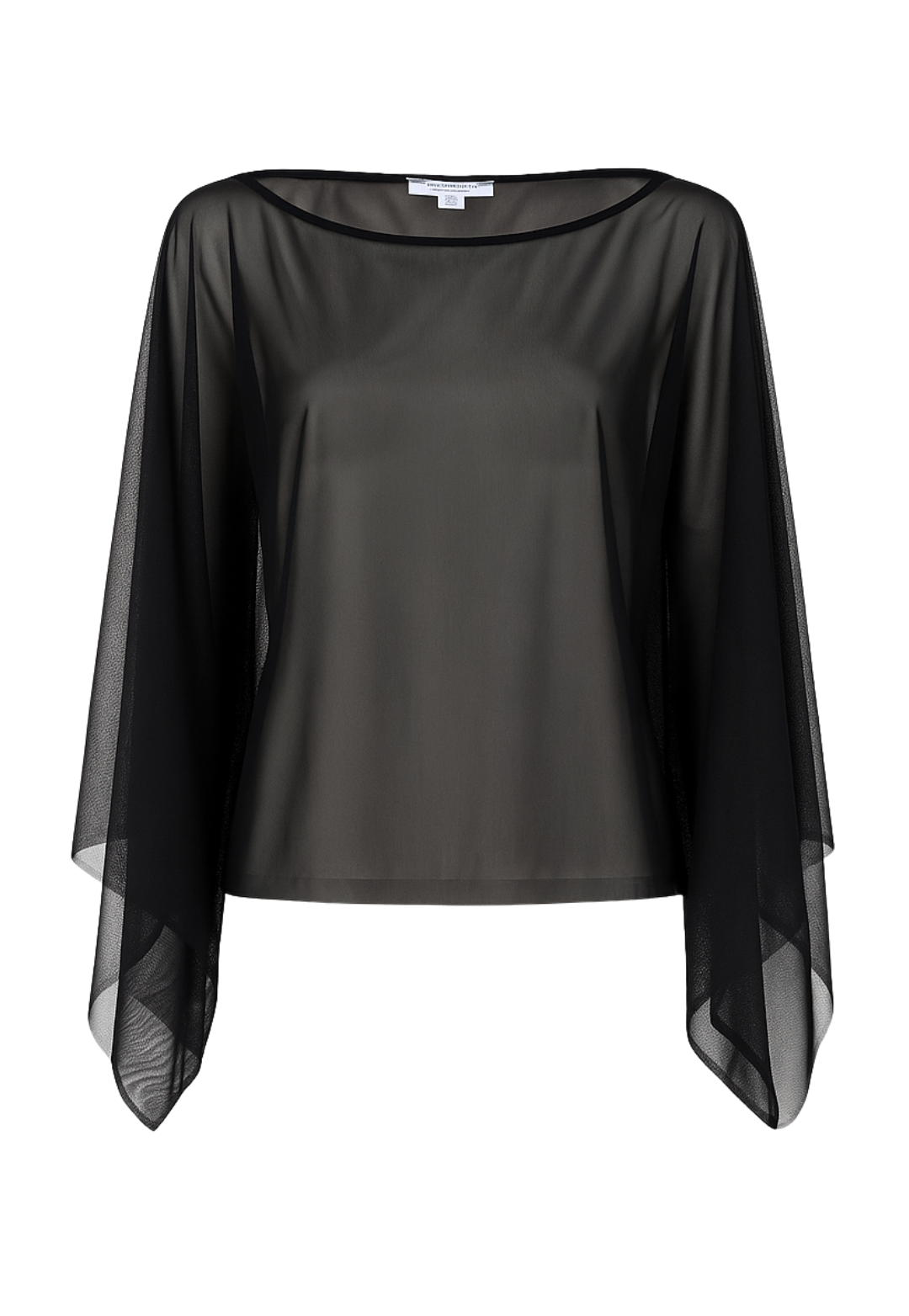 Image of a black sheer top in mesh by designer Ala von Auersperg for womens luxury travel clothing