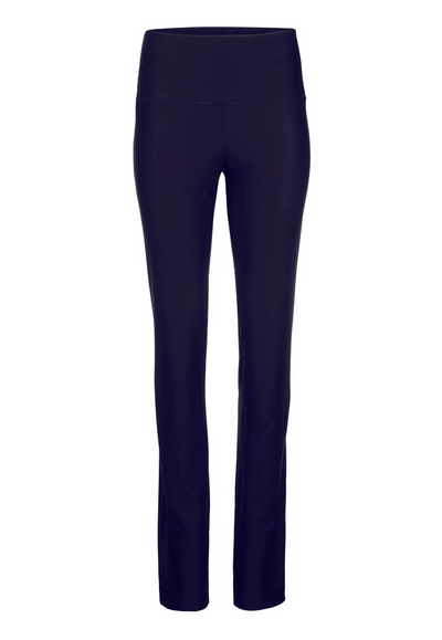 flat image of a navy italian stretch cotton pull on pant