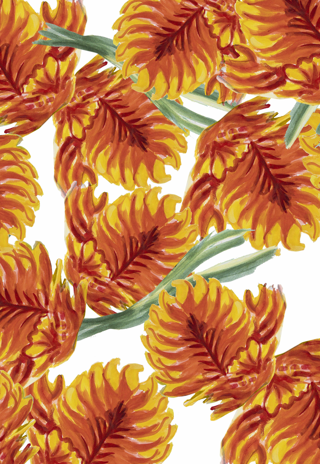 orange green and yellow palm leaf print by Ala von Auersperg