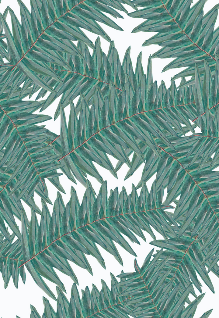 Green palm leaf print by Ala von Auersperg for womens warm weather tropical resort clothing