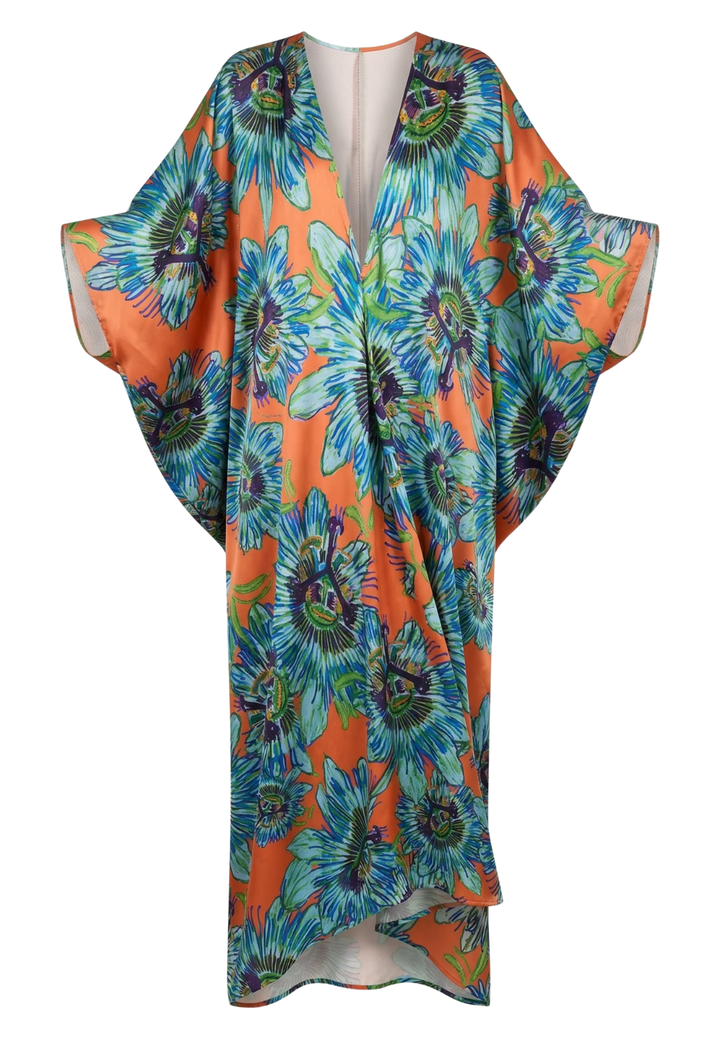 Maxine Silk Kaftan in Orange Passion Flower