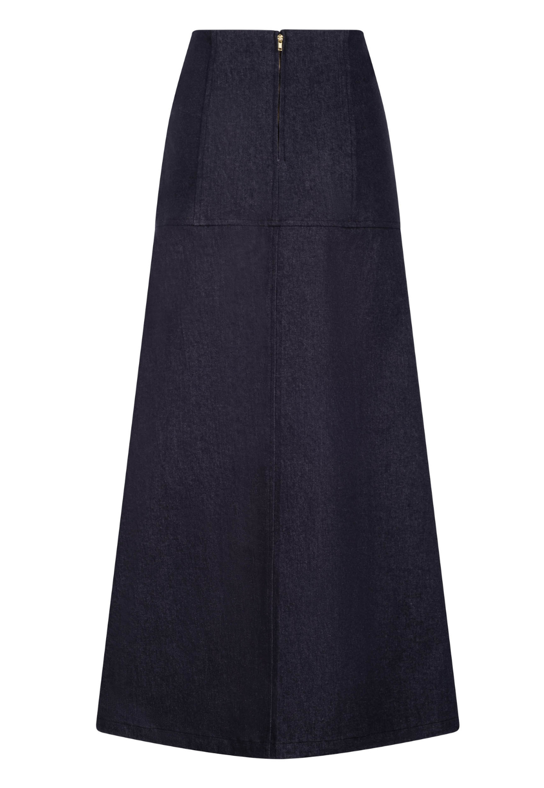 Long denim skirt by designer Ala von Auersperg for womens luxury travel clothing