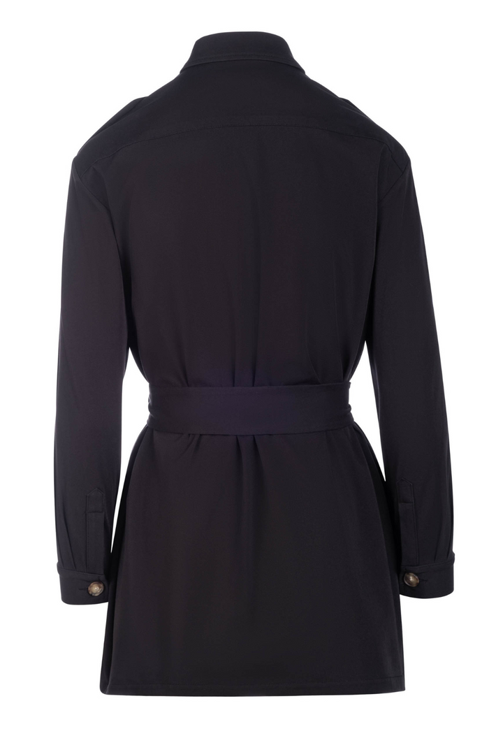 Image of a black safari jacket by designer Ala von Auersperg for womens luxury travel clothing