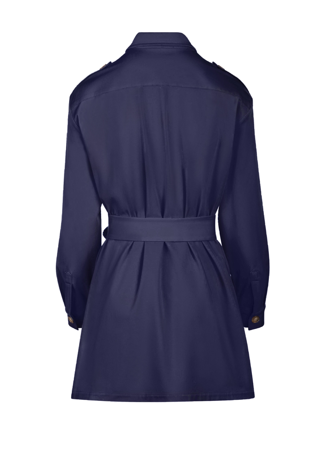 Image of a navy blue safari jacket by designer Ala von Auersperg for womens luxury travel clothing