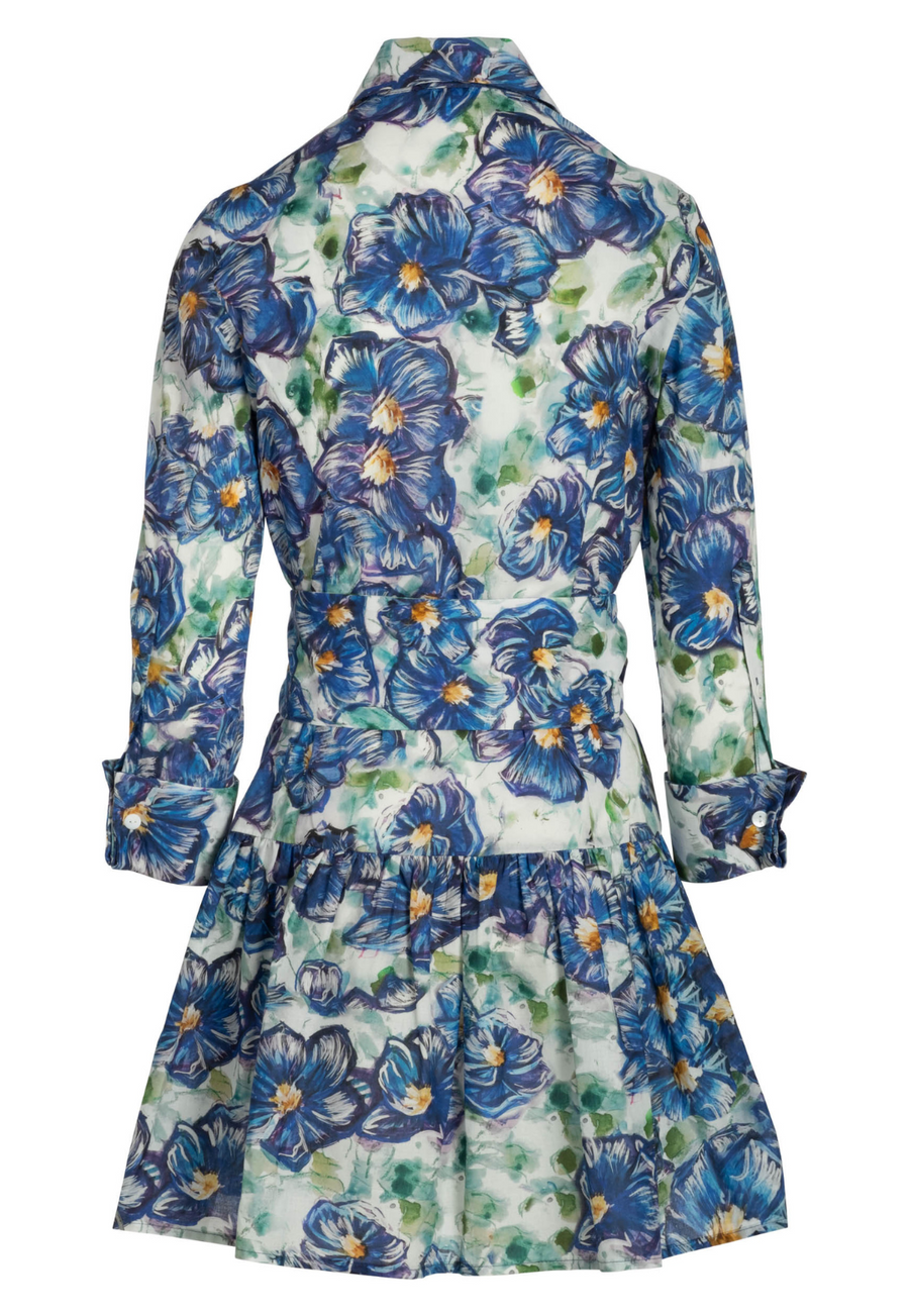 AvA Women's Sally Cotton Dress in Blue Pansies XXS