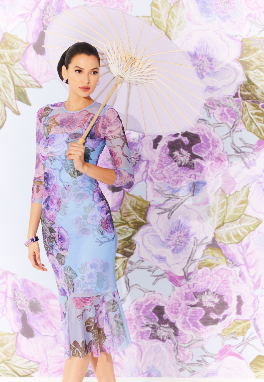 AvA Women's Sophia Mini Sheer Dress in Purple Poppies – AlavonAuersperg.com