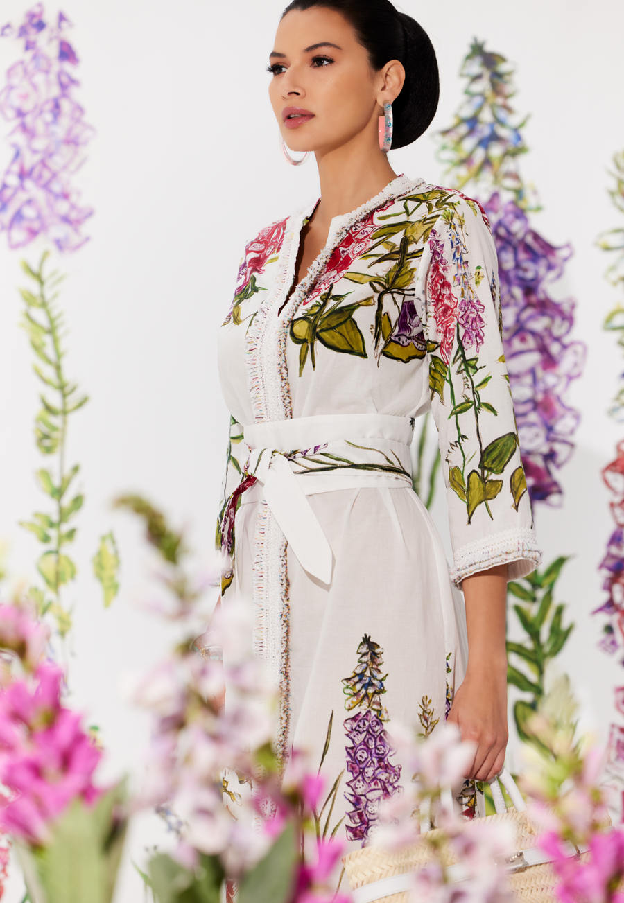 AvA Women's Titania Cotton Kaftan in Foxgloves LG/XL