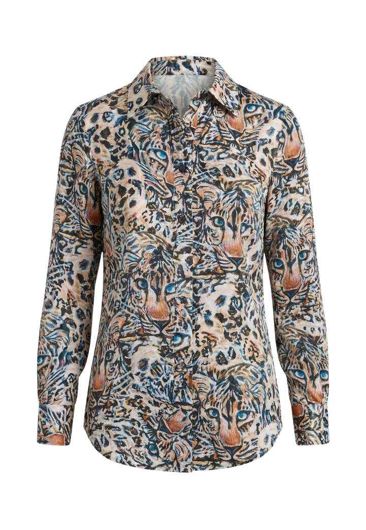 Alina silk blouse featuring Snow Leopard print