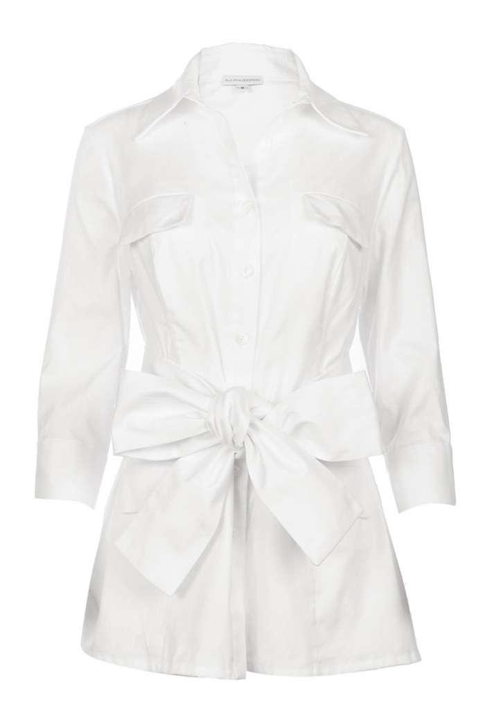 Althea white cotton piqué jacket with matching belt